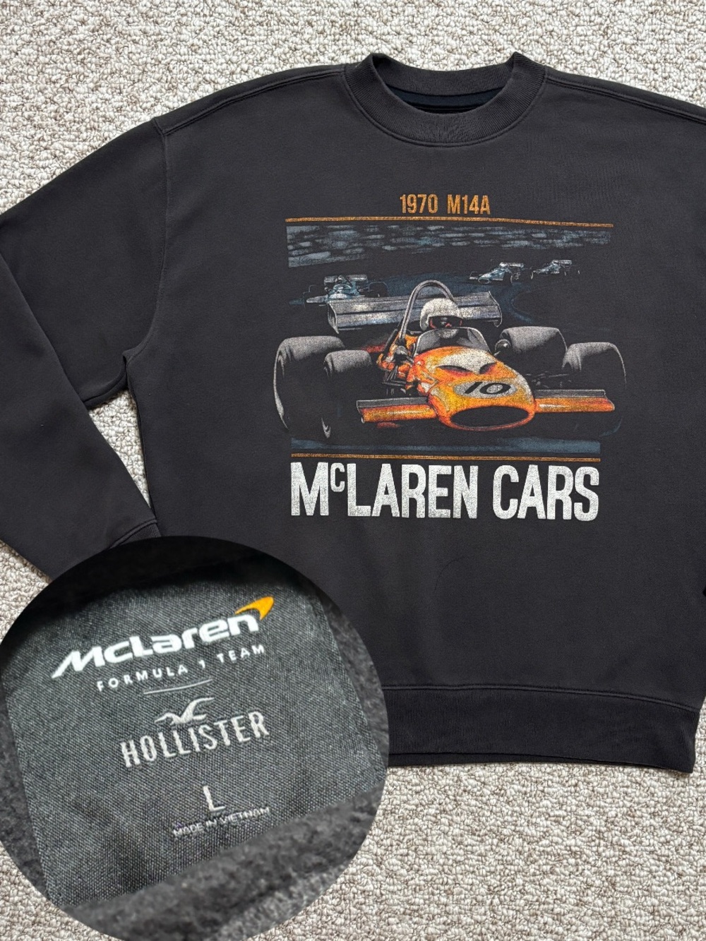 Hollister McLaren F1 Team Crewneck Sweatshirt Mens Large Dark Gray 1970 M14A